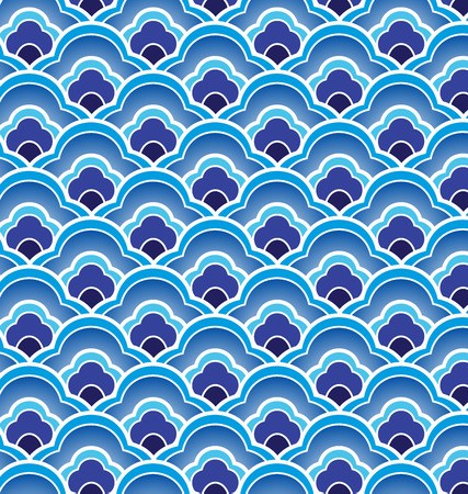 Seamless porcelain indigo blue and white simple art decor wave pattern vector, China blue patternのイラスト素材