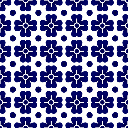 ceramic tile pattern vector, Porcelain background design, blue and white floral decorのイラスト素材