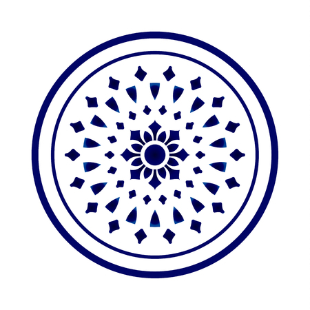 Circular ceramic pattern, blue ornamental round, Decorative art frame, Abstract vector floral ornament border, porcelain design.のイラスト素材
