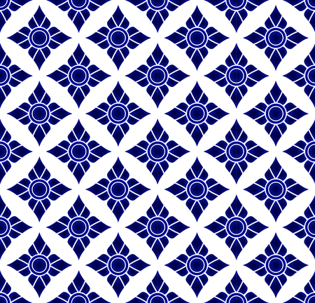 Ceramic blue floral seamless pattern design damask style illustration.のイラスト素材