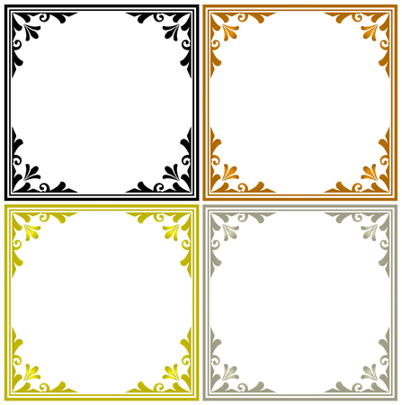 Decorative frames vector set, black, gold, silver and Wood color. Cute border for your design.のイラスト素材