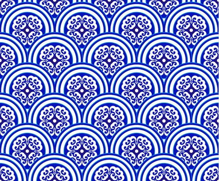 Blue and white Japan and Chinese seamless pattern for design, porcelain, chinaware, ceramic tile, ceiling, texture, wall, paper silk and fabric, vector illustration, beautiful China backgroundのイラスト素材
