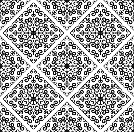 vintage damask pattern, baroque seamless background, black and white floral decorative wallpaper decor vector illustrationのイラスト素材