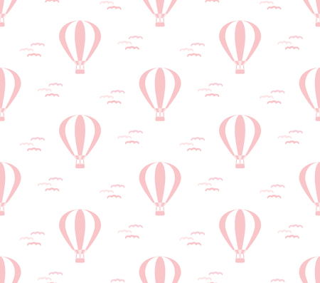 cute baby pink seamless pastel pattern with hot air balloon, vector illustrationのイラスト素材