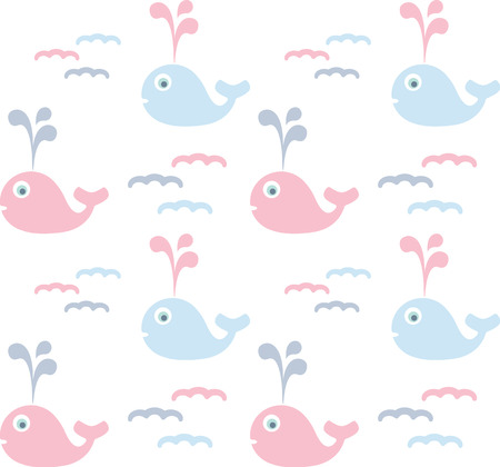 colorful baby background, cute seamless pastel pattern with whales cartoon, vector illustrationのイラスト素材