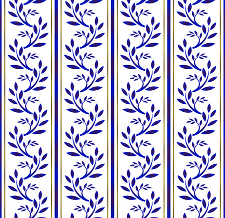 ceramic blue and white leaves modern pattern seamless, porcelain background design, cute wallpaper background with leaf decor vector illustrationのイラスト素材