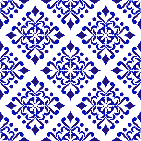 floral seamless damask pattern, Wallpaper Victorian style, porcelain indigo background design, blue and white ceramic wallpaper decor Vector illustrationのイラスト素材