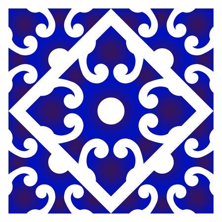 Abstract flower watercolor, pottery decor, blue and white floral ornament for design, ceramic, porcelain,indigo, chinaware, tile, ceiling, texture, wall, floor, paper and fabric, vector illustrationのイラスト素材