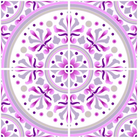 tile pattern with colorful patchwork pastel style, abstract floral decorative batik for design, beautiful pink and purple mandala background, ceramic wallpaper seamless decor vectorのイラスト素材