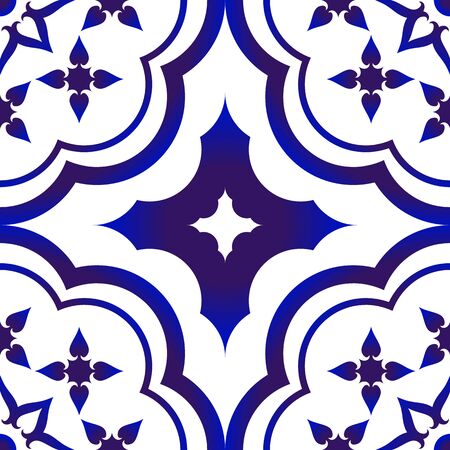 ceramic tile pattern, Porcelain background design, blue and white floral decor vector illustration, Chinese machineのイラスト素材
