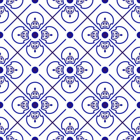 blue and white Japan and Chinese seamless pattern for design, porcelain, chinaware, ceramic, tile, ceiling, texture, wall, paper silk and fabric, vector illustration, beautiful China backgroundのイラスト素材