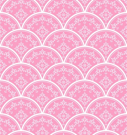 Wallpaper classic style of Baroque, seamless pink and white damask pattern, floral decorative background for design, texture, wall, fabric and silk, vector illustrationのイラスト素材
