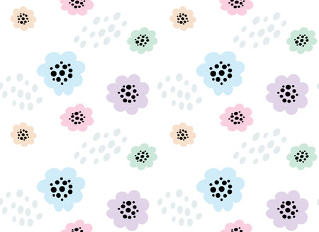 Seamless pattern. Cute pattern with colorful flowers. cute pattern pastel color for design, textile, fabric, paper, wallpaper, scrapbooking, cards, wrapping, vectorのイラスト素材
