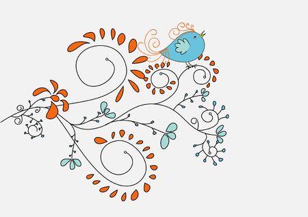 cute bird on a branch のイラスト素材