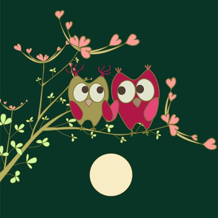 owls in love on branch のイラスト素材