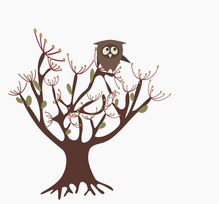 cute owl on a tree のイラスト素材