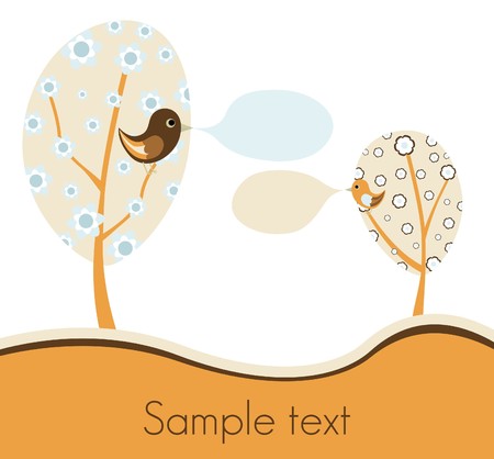 two birds in the trees with speech bubblesのイラスト素材