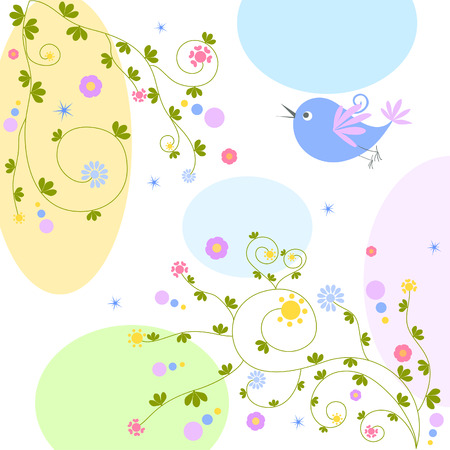 floral greeting card with birdのイラスト素材