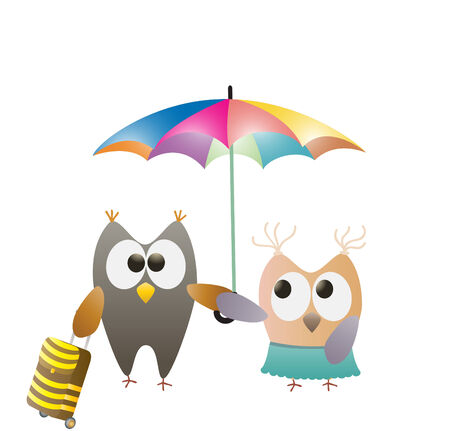 owls and umbrellaのイラスト素材