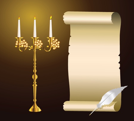 vintage candlestick and old paperのイラスト素材