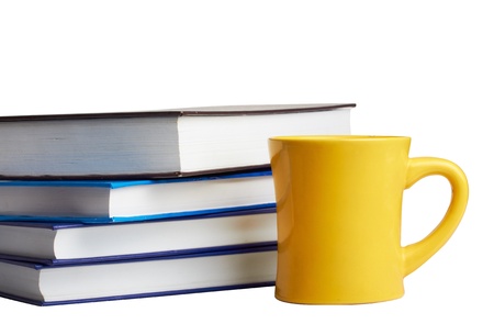 pile of books and a tea cupの写真素材