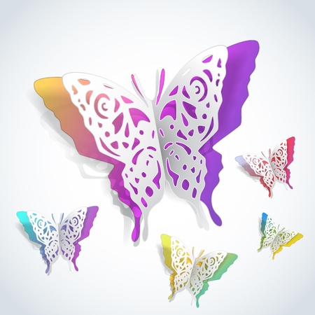 butterflies cutout of white paperのイラスト素材