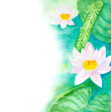 watercolor water lillies backgroundのイラスト素材