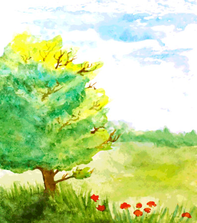 watercolor landscape viewのイラスト素材