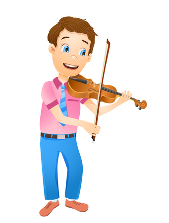 cartoon young smiling boy playing violin.のイラスト素材