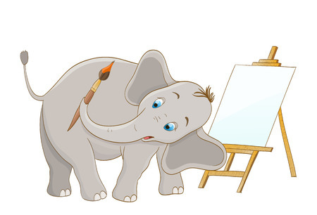 artist elephant with brush and wooden easel. vectorのイラスト素材
