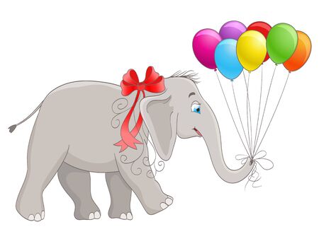 cartoon vector baby elephant with ribbon and balloonsのイラスト素材