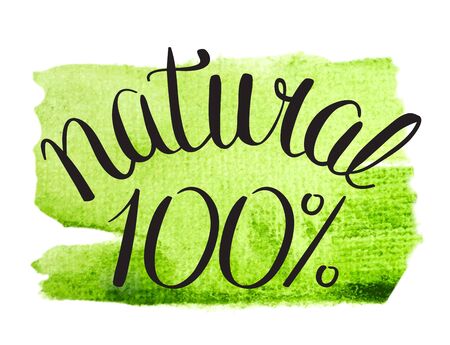 natural hand lettering sign on watercolor green splash. vectorのイラスト素材