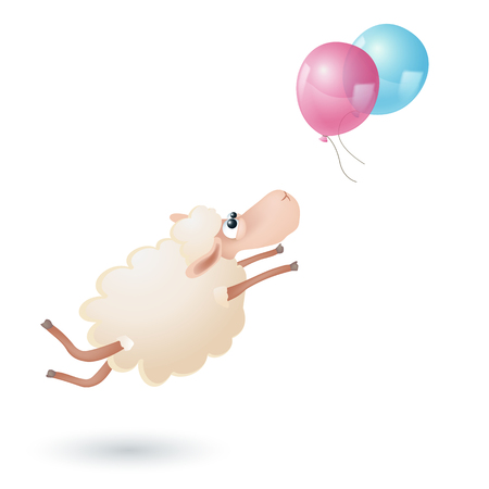 cartoon balloons and sheep jumping on whiteのイラスト素材