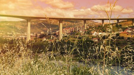 Panorama of the city and the bridge of northern Portugalの写真素材