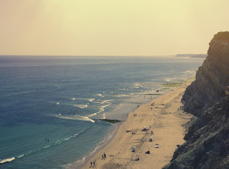 Nature of south Portugal ocean beach and rocks on sunsetの写真素材
