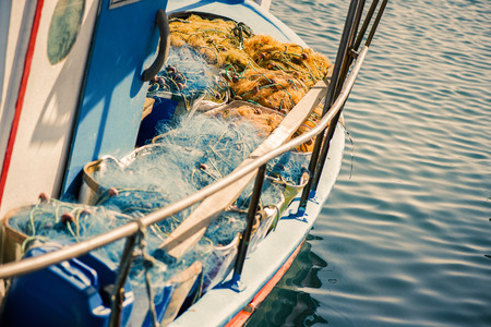 fishing net in a fishing boat.の写真素材