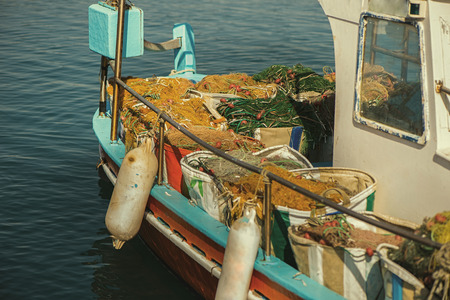 fishing net in a fishing boat.の写真素材