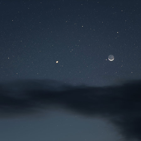 Huge full moon on the night sky with bright stars