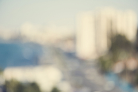 Background of blurred resort town with bokeh at summer day. Aerial view.の写真素材