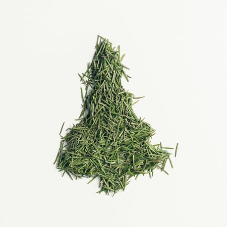 Christmas tree made of needles on a white background. Flat lay. Creative. Conceptの写真素材