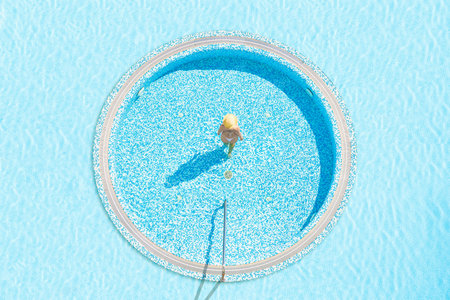 Aerial drone view from above on swimming pool with . Tropical summer luxury hotel