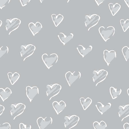 Vector seamless pattern with light color hearts on gray background hand-drawn style cute illustration. Texture for ceramic tile, wallpapers, wrapping gift, textile, web page backgroundsのイラスト素材