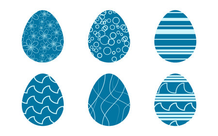 Happy Easter. Set of simple Easter eggs with different ornaments isolated on a white background. Vector Illustration.のイラスト素材