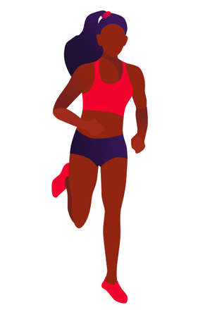 Running sportswoman with long hair.Vector illustration in a modern minimalist style. Vector iconのイラスト素材