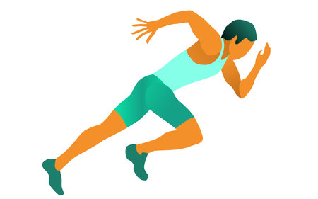 Runner on start position. Running man, isolated on white background. Vector illustration in a minimalist style.のイラスト素材