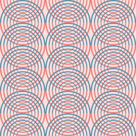 Seamless vector geometric pattern with concentric circles. Pink and blue on white background. Good print for wrapping paper, packaging design, wallpaper, ceramic tiles, and textile.のイラスト素材