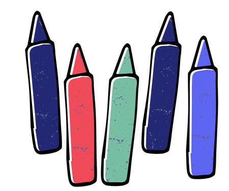 Set of hand-drawn icons. Was crayons. Vector colorful flat illustration in childish style. Logo for packaging design, id designのイラスト素材