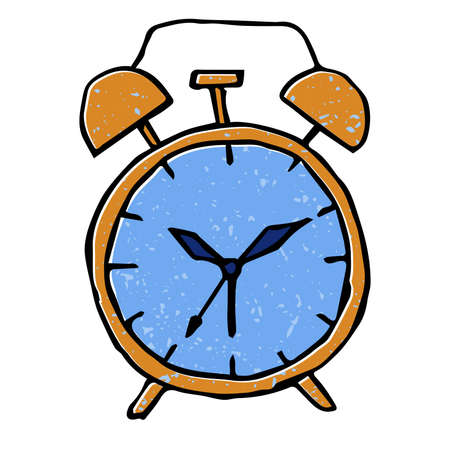 Vector illustration of the analog alarm clock. Hand-drawn sketch in simple childish style. Icon and logoのイラスト素材