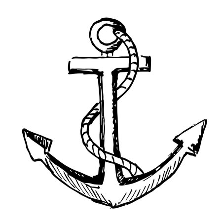 Monochrome ink sketch of anchor. Hand -drawn illustration, logo, icon or design element