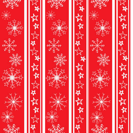 Seamless vector Christmas pattern with stripes of stars and snowflakes on a red background. Good print for wrapping paper and packaging designのイラスト素材